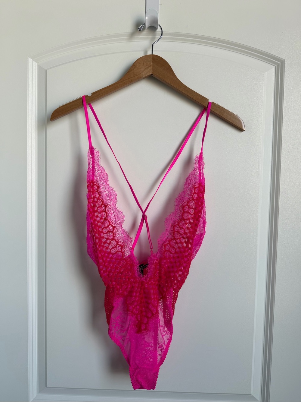 Victoria's Secret Hot Pink Lace Teddy Bodysuit
